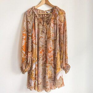 Haute Hippie Paisley Print Long Sleeve Chiffon Dress S